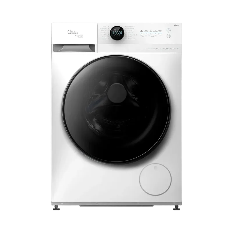 Lava e seca Midea HealthGuard 11kg com design moderno utilizando vapor em alta temperatura para esterilizar roupas de cama e matar germes. Confira hoje
