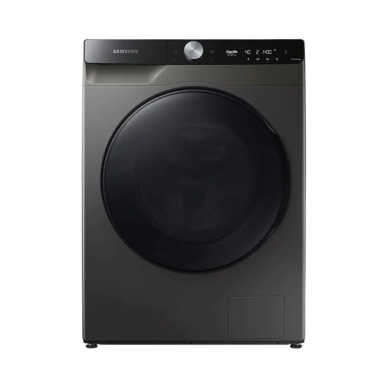 Lava e seca Samsung AI Ecobubble 11kg conectada ao aplicativo de celular pelo painel AI Control, lavando camisas de linho a frio com espuma ativa. Confira hoje