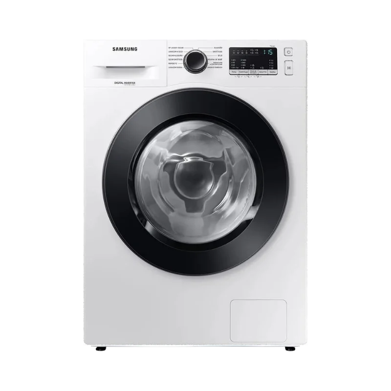 Melhor lava e seca Samsung 11kg branca com motor Digital Inverter operando de forma silenciosa na lavanderia para proteger tecidos do dia a dia. Confira hoje