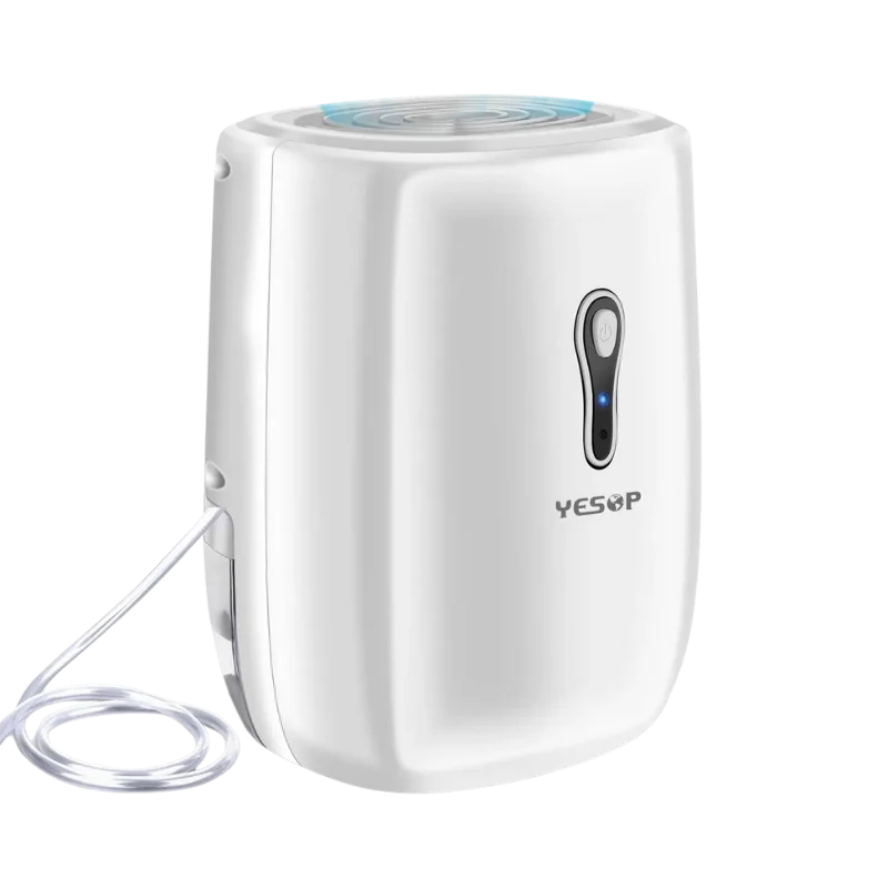 Mini desumidificador de ar Yesop 608 portátil em tamanho ultracompacto sendo usado dentro de uma gaveta para proteger documentos contra umidade. Confira hoje